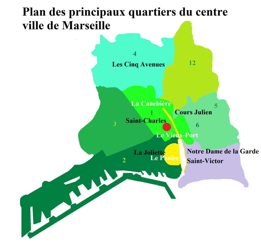 plan du centre de Marseille situant l'arc de triomphe
