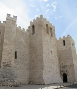 L’abbaye vue de l’extérieur avec ces pierre rose de la couronne et c est créneaux