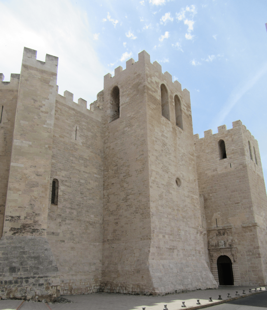 L’abbaye vue de l’extérieur avec ces pierre rose de la couronne et c est créneaux
